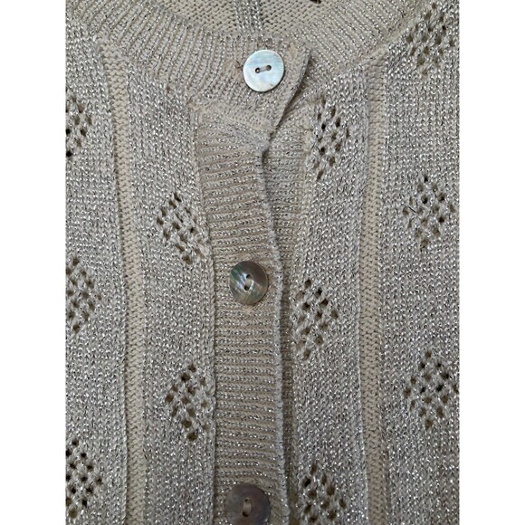 Vintage 80s Cardigan 1980s Silver Lurex Sparkle Holiday Retro Granny Glam Size L - Picture 3 of 8